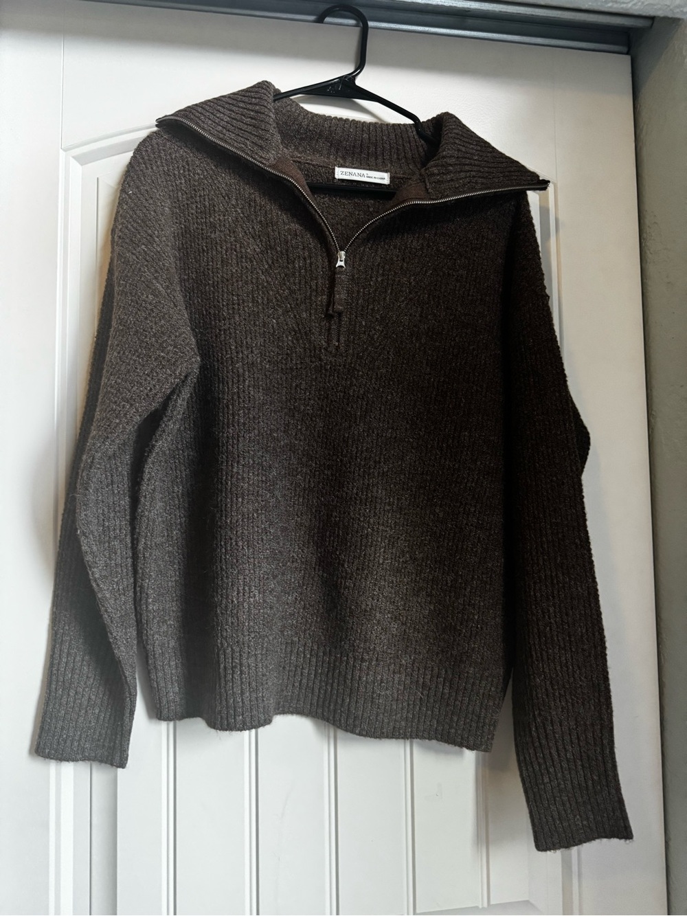 Zenana Dark Brown Half-Zip Sweater